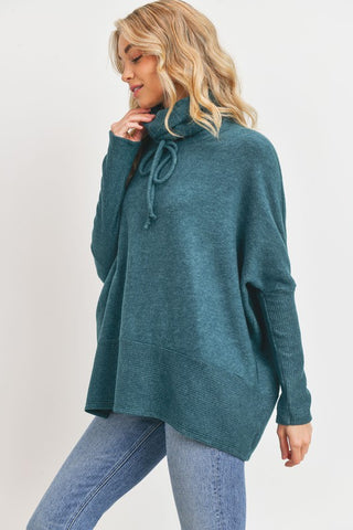 Wool Brushed Heavy Weight Cowl Neck Top - Teal