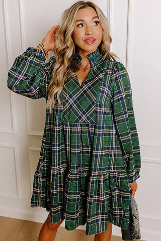 Flouncy Plaid Dress - Green