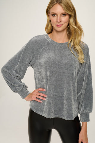 Balloon Sleeve Chenille Top - Silver