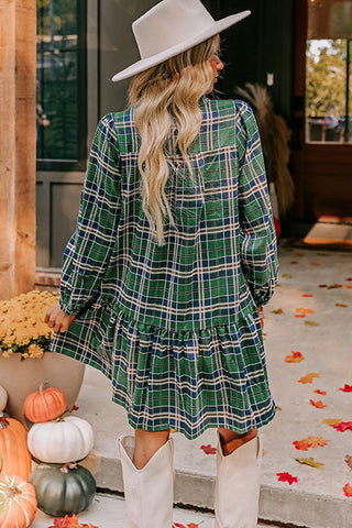 Flouncy Plaid Dress - Green