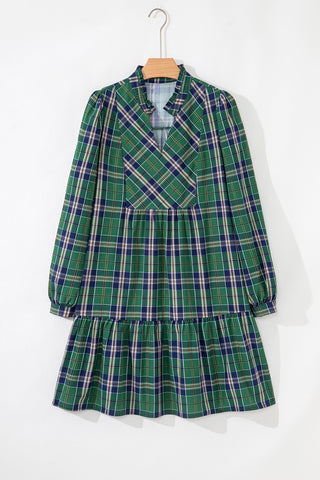 Flouncy Plaid Dress - Green
