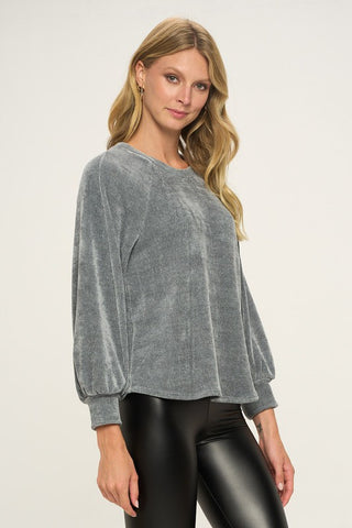 Balloon Sleeve Chenille Top - Silver