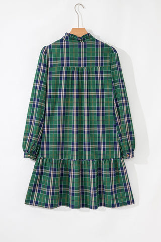 Flouncy Plaid Dress - Green