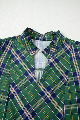 Flouncy Plaid Dress - Green