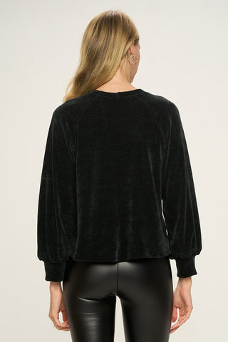 Balloon Sleeve Chenille Top - Black