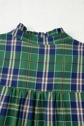 Flouncy Plaid Dress - Green