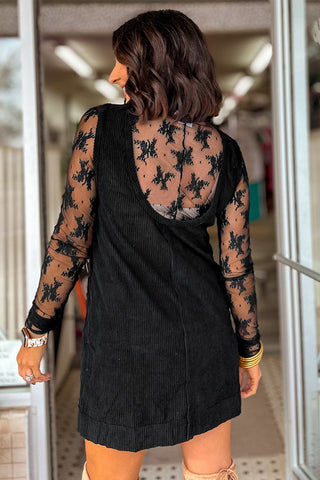 Corduroy Jumper Dress - Black