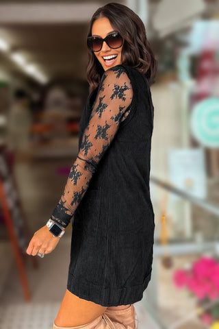 Corduroy Jumper Dress - Black