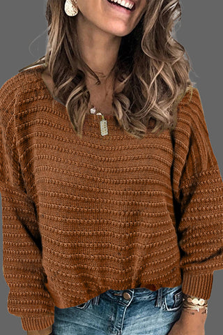 Dolman Sleeve Textured Sweater - Brown