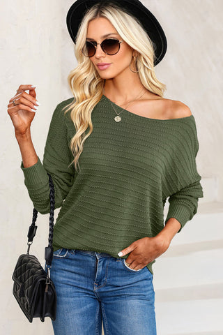 Dolman Sleeve Textured Sweater - Green