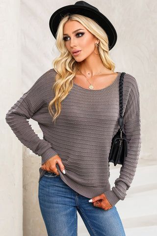 Dolman Sleeve Textured Sweater - Dark Grey