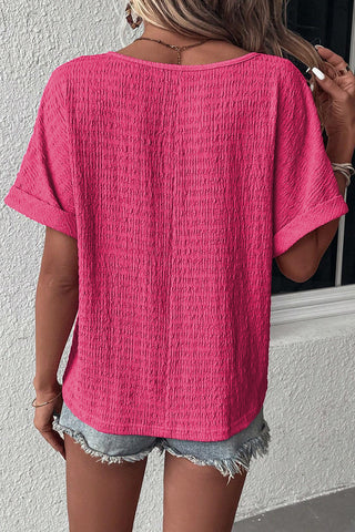 Textured V-Neck Top - Pink