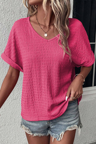 Textured V-Neck Top - Pink