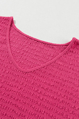 Textured V-Neck Top - Pink