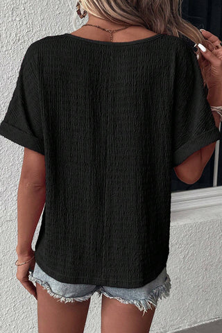 Textured V-Neck Top - Black