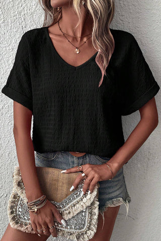 Textured V-Neck Top - Black