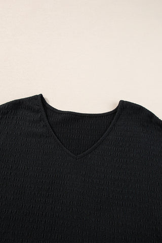 Textured V-Neck Top - Black