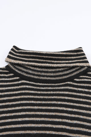 Cowl Neck Striped Sweater - Black