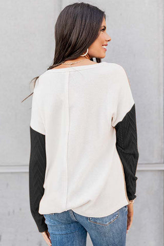 Colorblock Fall Sweater - Black and Beige