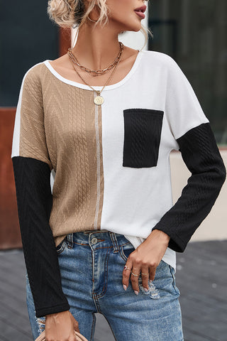 Colorblock Fall Sweater - Black and Beige