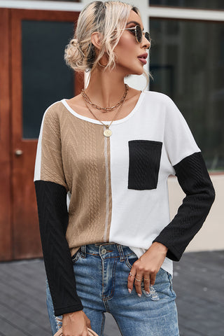 Colorblock Fall Sweater - Black and Beige