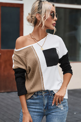 Colorblock Fall Sweater - Black and Beige