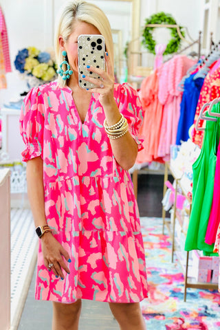 Leopard Shift Dress - Pink