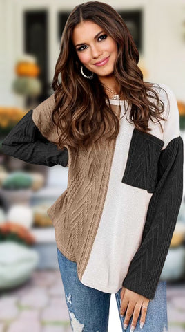 Colorblock Fall Sweater - Black and Beige