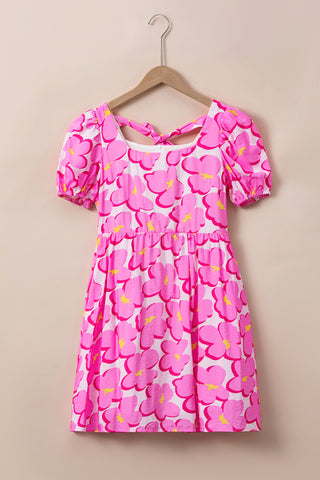 Retro Floral Empire Waist Dress - Pink