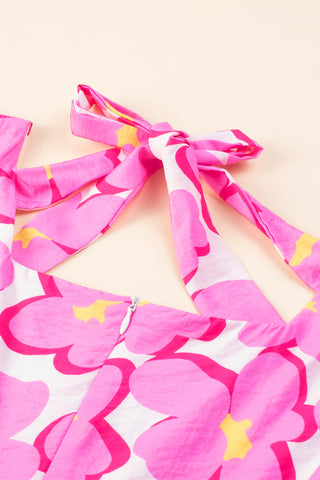 Retro Floral Empire Waist Dress - Pink