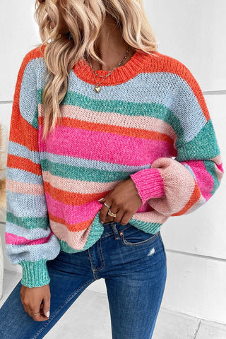 Rainbow Puff Sleeve Sweater