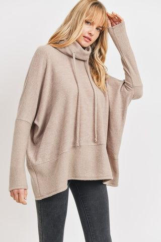 Wool Brushed Heavy Weight Cowl Neck Top - Taupe