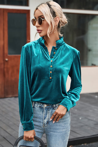 Luxe Fall Velour Top - Turquoise