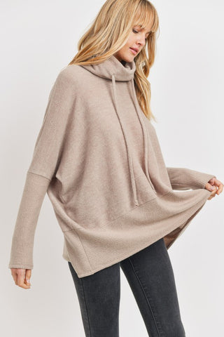 Wool Brushed Heavy Weight Cowl Neck Top - Taupe