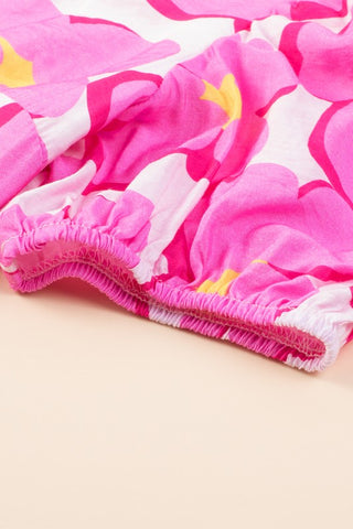 Retro Floral Empire Waist Dress - Pink