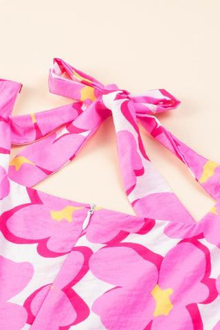Retro Floral Empire Waist Dress - Pink
