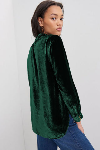 Luxe Fall Velour Top - Deep Green