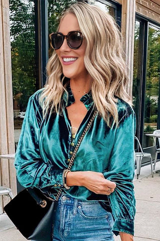 Luxe Fall Velour Top - Turquoise