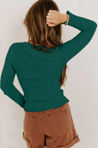 Button Up Scoop Neck Top - Green - Doorbuster