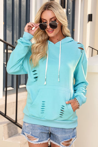 Distressed Hoodie - Turquoise