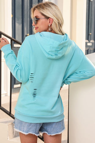 Distressed Hoodie - Turquoise