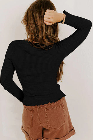 Button Up Scoop Neck Top - Black - Doorbuster