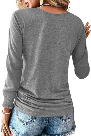 Smocked Button Up Top - Gray - Doorbuster