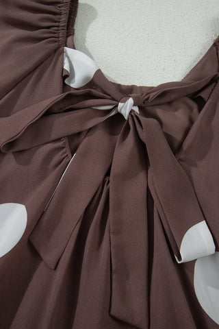 Polka Dot Puff Sleeve Dress - Brown
