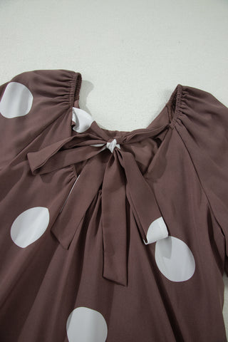 Polka Dot Puff Sleeve Dress - Brown