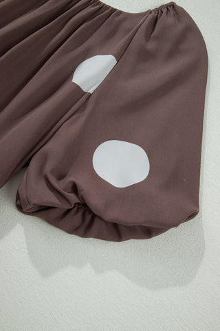 Polka Dot Puff Sleeve Dress - Brown