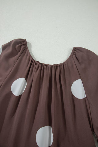 Polka Dot Puff Sleeve Dress - Brown