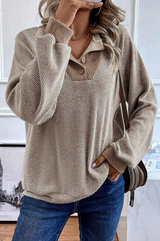 Henley Ribbed Top - Beige
