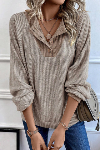 Henley Ribbed Top - Beige