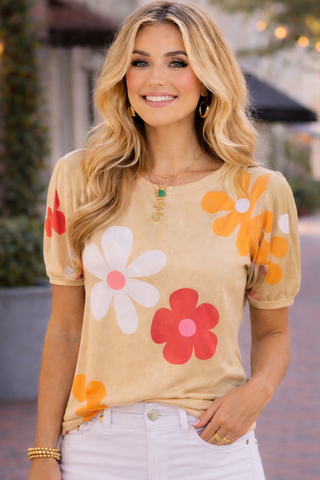 Daisy Short Sleeve Top - Beige